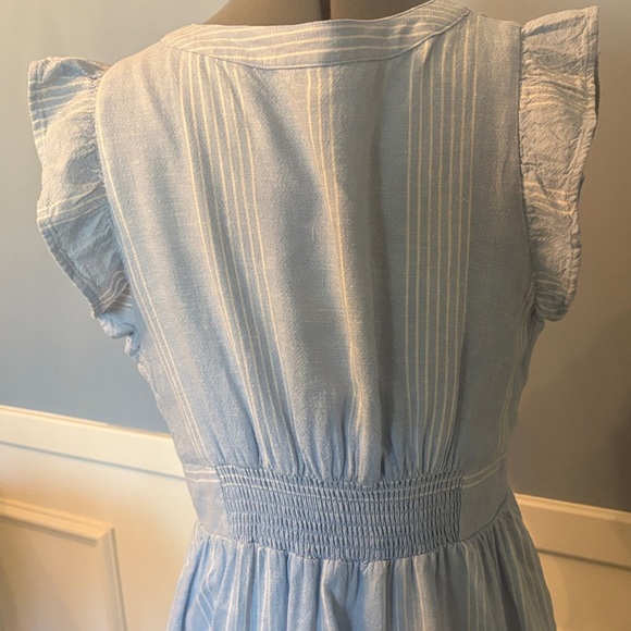 Light Blue with White Striped Ruffle Sleeve Button Front Dress LNWOT - Picture 6 of 14
